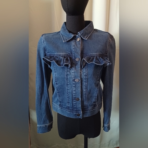 🍒 H&M Divided Denim Jean Jacket with Ruffle Detail - Picture 1 of 11